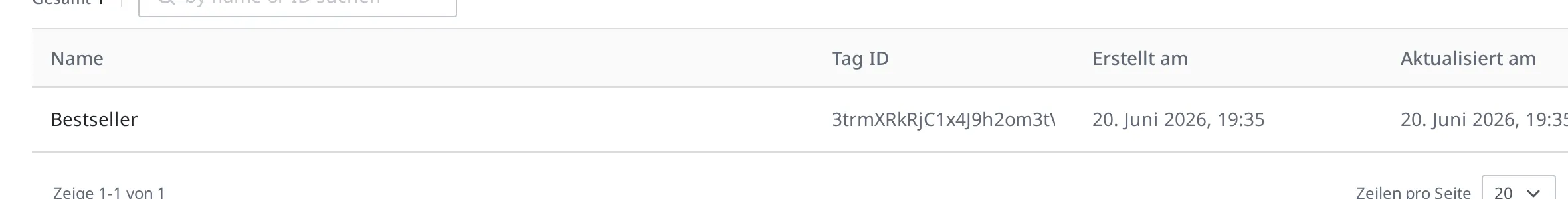 Bildschirm, auf dem "Bestseller" in der Tag-Liste zu sehen ist