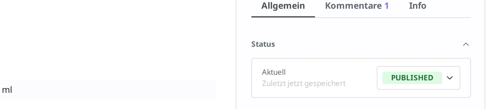 Nach der Veröffentlichung ist der Status zu Published gewechselt