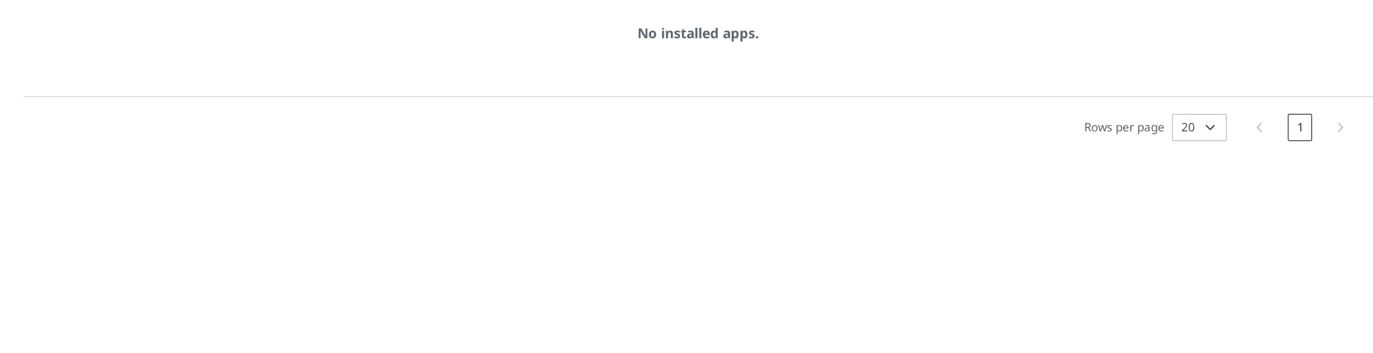 The App installation history screen. A list showing the App name, version, my review, installed by, and install date columns (when no app has been installed yet, it appears as an empty list with only the column headers)